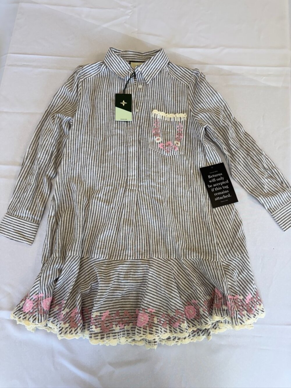 Tuckernuck Striped Callahan Shirt Dress Floral Embroidery Size S